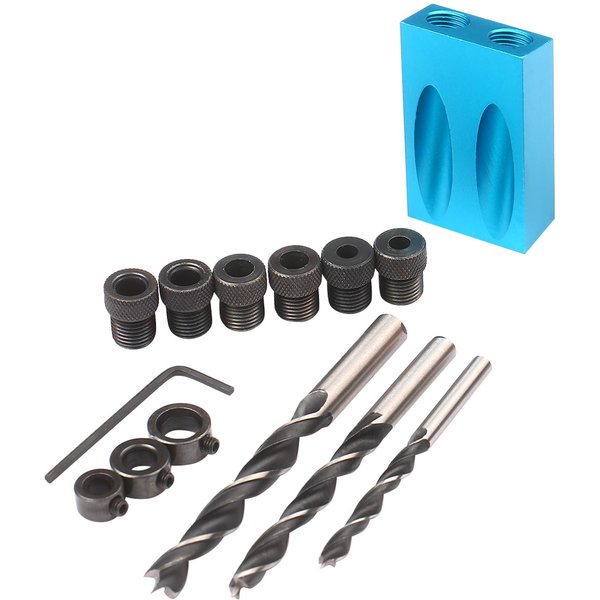 Zestaw Do Wiercenia OtworóW Kieszeniowych 8Mm 10Mm 15 Stopni Wiertarka KąTowa Prowadnica NarzęDzie Do ObróBki Drewna PrzyrząD Do OtworóW PochyłYch 14Pcs Set-image
