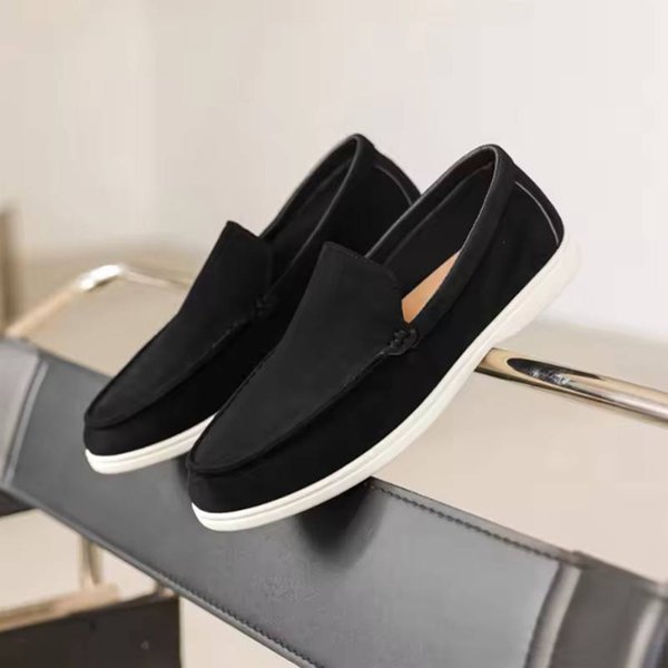 MęSkie PłAskie Mokasyny 2025 Matowy Zamsz PłAskie Buty Wygodne AntypośLizgowe Modne Mokasyny Lekkie Modne Outdoorowe Buty Codzienne 48 Black-image