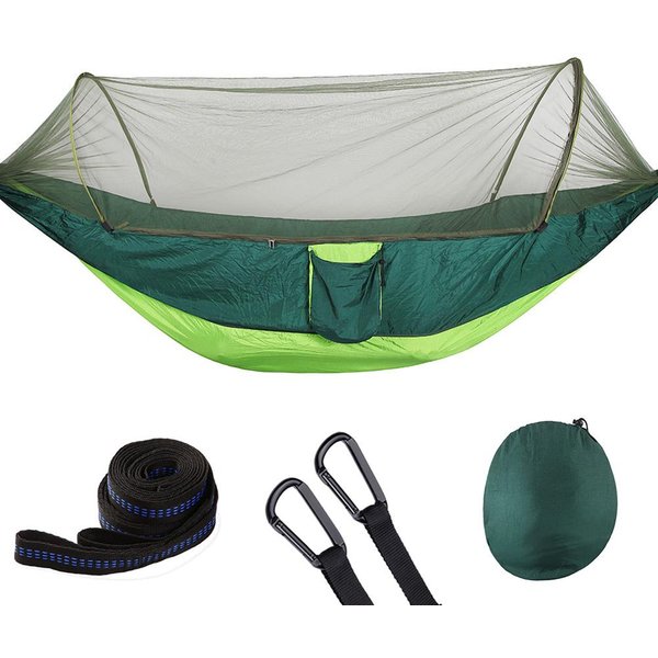 Hamaca Doble PortáTil Para Camping Viaje Cama Colgante Con Mosquitera (Verde)-image