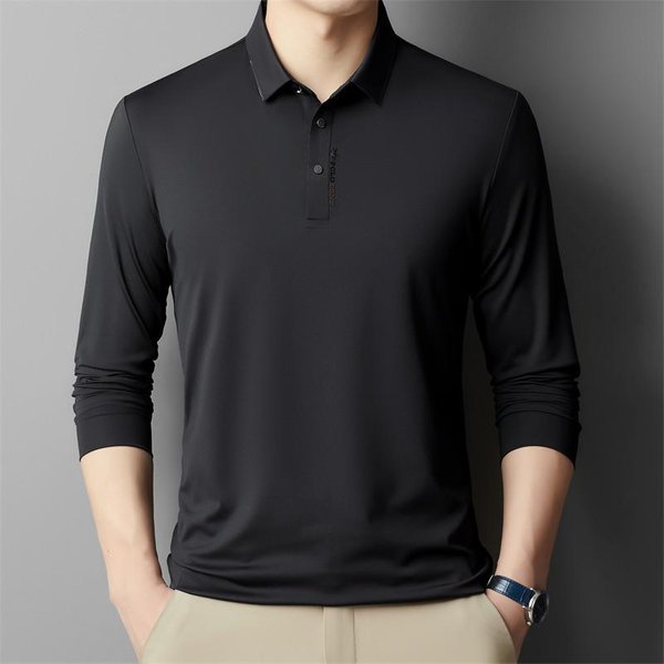 Camiseta Transpirable De OtoñO Para Hombre, Polo De Mediana Edad, Nueva, VersáTil, De Color SóLido, Manga Larga, Solapa, Moda Informal XL-image
