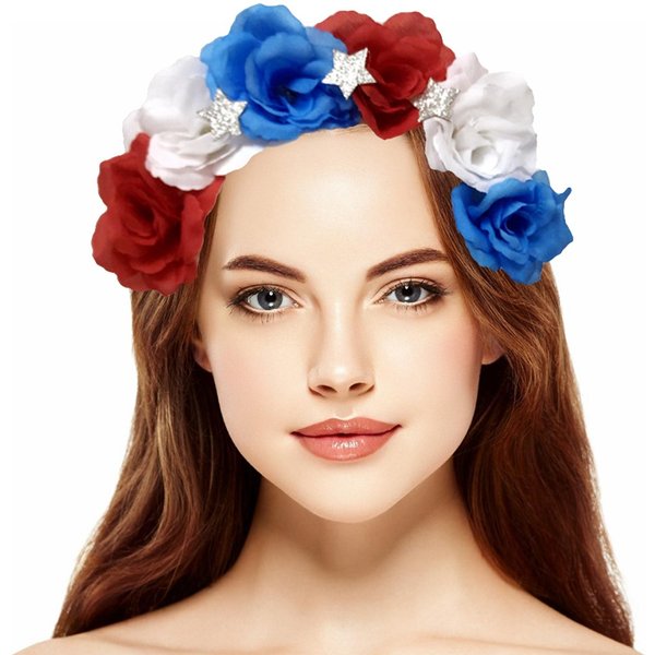Diadema Bandera Americana Aro Para El Cabello Diadema De Flores Roja Blanca Y Azul Diadema DíA De La Independencia Julio Beige-image