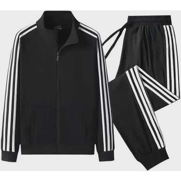Modny MęSki DwuczęśCiowy Komplet Na Wiosnę/Jesień: Bluza Ze StóJką I ObcisłE Spodnie Dresowe 2XL Black-image