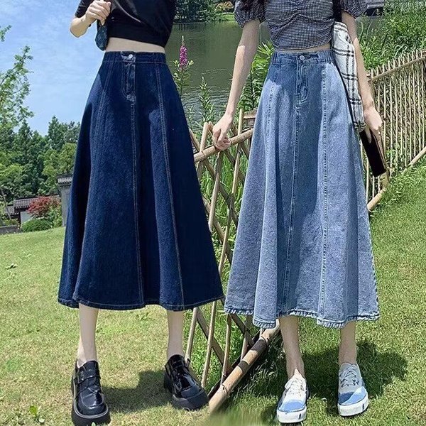 Falda Midi Vaquera De Cintura Alta En LíNea A Para Mujer - Gran OscilacióN, Nueva Primavera/Verano L Gray-image