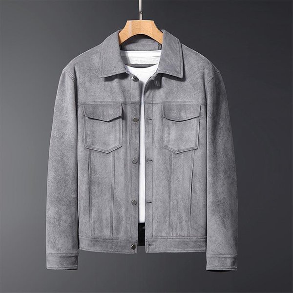 Chaqueta De Terciopelo De Cuero Nueva De Primavera Para Hombre Juvenil Tendencia Primavera Y OtoñO Solapa Retro Tooling L Gray-image