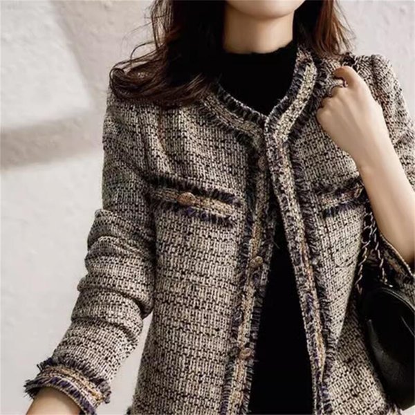 Chaqueta De Mujer Primavera Y OtoñO Nueva Tweed Corta PequeñA Moda Estilo Extranjero Superior M Gray-image