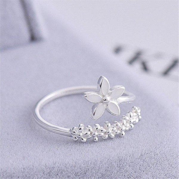 Anillos Ajustables De Flor De Plata De Ley 925 Coreana Para Mujer Boda JoyeríA De Moda Anillos Jz156 Resizable Gray-image