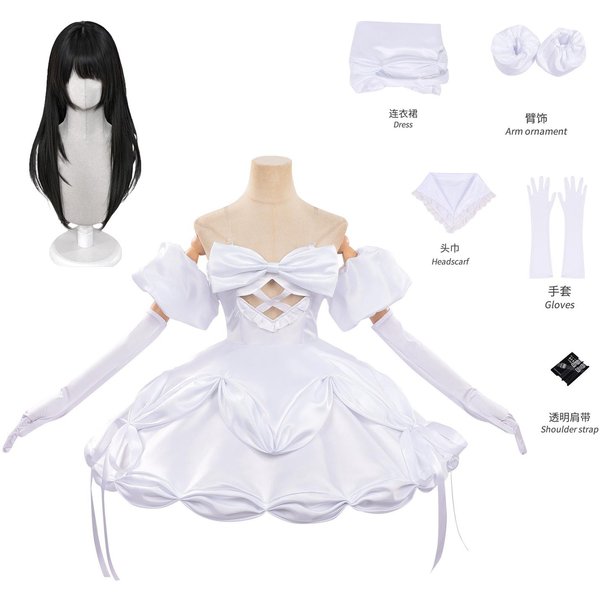 Anime Zombie Escenario Sua Disfraz Cosplay Peluca Escenario AlieníGena Vestido Blanco Calcetines Corbata PañUelo De Cabeza Atuendo Fiesta De Halloween Juego De Rol M White-image