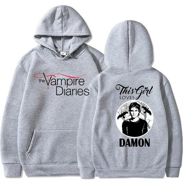 Bluzy The Vampire Diaries Moda Osobowość Bluza Z Kapturem Casualowa Outdoor LuźNa Z DłUgim RęKawem Pulower 3XL White-image