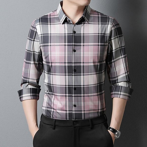 Camisa A Cuadros De Moda Para Hombres JóVenes Y De Mediana Edad. Nuevo CáRdigan Atractivo De Primavera. Camisa De Fondo Informal De Estilo Coreano De Moda. 4XL Gray-image