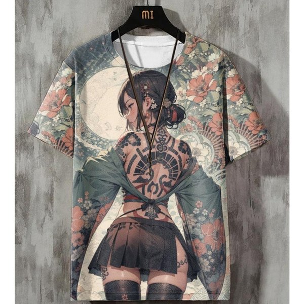 MęSka Koszulka Anime Sexy Beauty 3D Printed T-Shirty Harajuku Koszulki KróTki RęKaw Koszulka LuźNa Oversize MęSka Odzież Topy Streetwear 5XL Gray-image