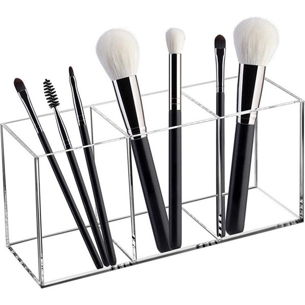 Caja De Almacenamiento De Brochas De Maquillaje AcríLicas Transparentes Con 3 Agujeros, Soporte Para Brochas De Maquillaje, Organizador De Mesa, Herramienta De Maquillaje-image