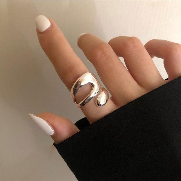 Anillo Abierto Curvado Irregular GeoméTrico De Plata De Ley 925 Para Mujer, JoyeríA Exquisita Para Fiesta, Regalos De CumpleañOs, S-R974-image