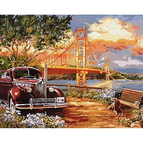 Pintura Diamante DIY Taladro Completo DecoracióN Hogar Pintura Punto De Cruz Bordado Imagen Coches Y Puentes 20X30CM-image