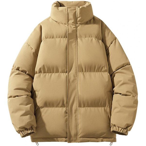 Abrigo De Invierno Para Hombre, Cuello Alto, Manga Larga, Cierre De Cremallera, Color SóLido, Abrigo Acolchado Con Dos Bolsillos Laterales M Café Claro-image