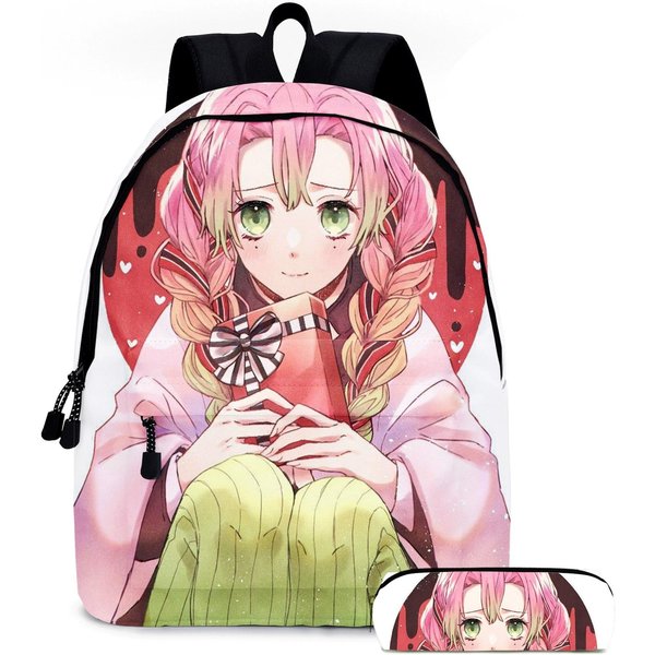 Mochila Estuche Para LáPices Demon Slayer Anime Set De 2 Piezas Estampado Bolsa Escolar Para Estudiantes Gran Capacidad Mochila Para PortáTil Estuche Para Material Escolar Regalo-image