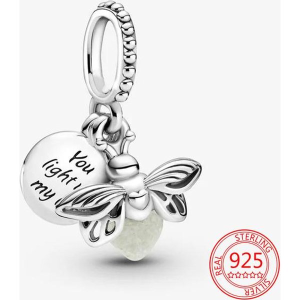 Charm Colgante De LuciéRnaga Fluorescente De Plata De Ley 925 Brillante Ajuste Pulsera De Plata Original De Moda JoyeríA De Moda Para Mujer Regalos White-image
