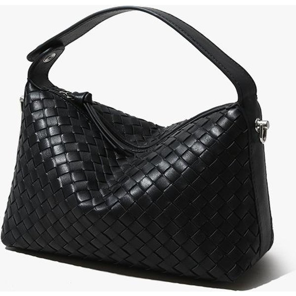 Bolso Tejido, Bolso Almohada De Cuero, Retro Para Mujer Para Ir Al Trabajo, Bolso De Mano De Alta Gama, Bolso Bandolera De Gran Capacidad De Un Solo Hombro Negro-image