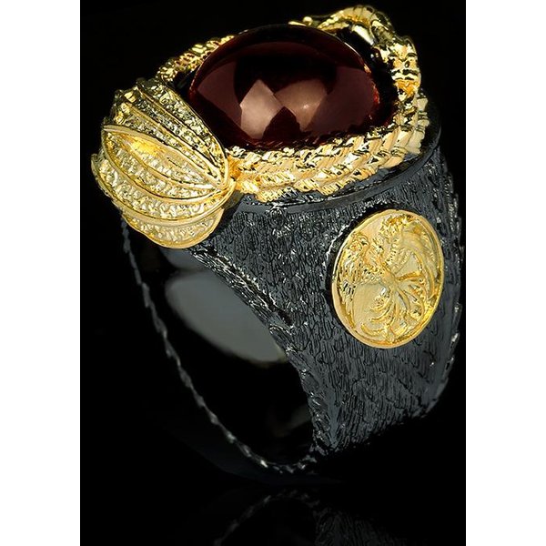 JoyeríA Nueva Anillo De DragóN Tallado Retro Dominante Bicolor Incrustado Con Gema Anillo Para Hombres Y Mujeres No. 12 Beige-image