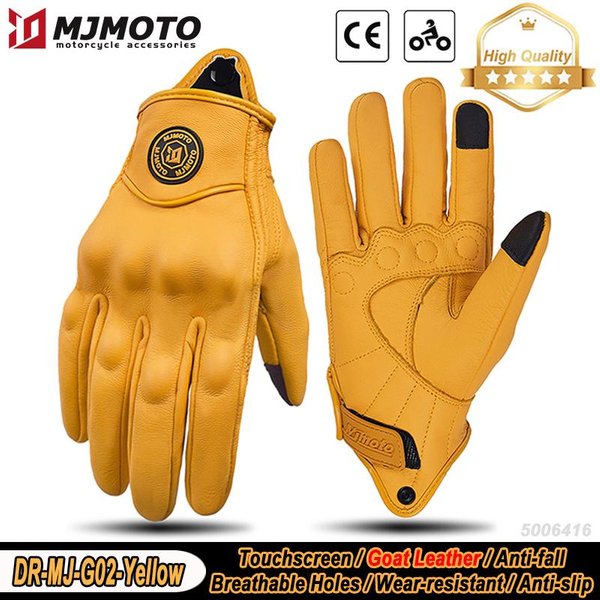 Mjmoto Retro SkóRzane RęKawice Motocyklowe Komfortowe OddychająCe RęKawice Motocrossowe Wbudowany Pokrowiec Ochronny RęKawice Motocyklowe Ekran Dotykowy L-image