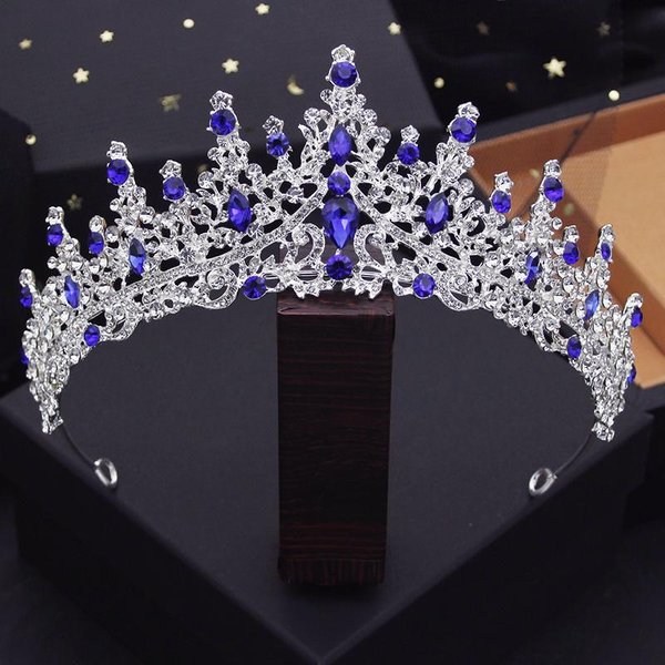 Tocado De Lujo Corona De Boda Tiara Y Coronas Para Reina Diadema Corona De Concurso JoyeríA Para El Cabello Nupcial Accesorios Gray-image