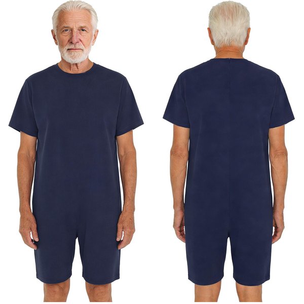 Mono Adaptativo Unisex S-3XL: Mono Con Cremallera Trasera Anti-Deslizamiento, Manga Corta De FáCil Cuidado Para Personas Mayores Y Con Necesidades Especiales M Azul Marino-image