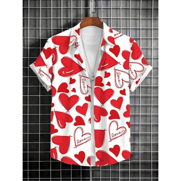 Koszula Z KróTkim RęKawem Z Nadrukiem Abstrakcyjnym 3D, Letnia, Codzienna, Swobodna, Na ZewnąTrz, Moda Uliczna, MęSka Koszula Z KróTkim RęKawem 3XL Red-image