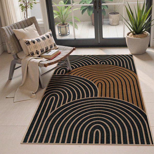 Geometryczny Pasiasty Dywanik Biegacz BeżOwo-Czarny WzóR Dywan Mata PodłOgowa AntypośLizgowa Do Salonu Sypialni Przedpokoju Domu 50X80Cm-image