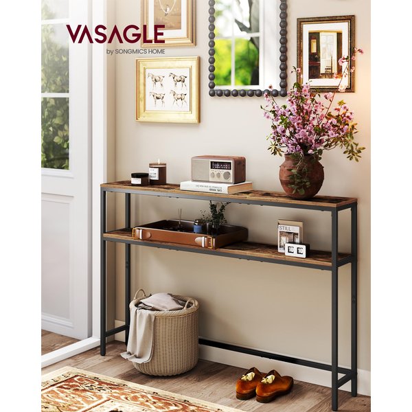 Mesa Consola Vasagle, Mesa Estrecha De 2 Niveles Para Sofá, 20 X 120 X 80 Cm, Mesa De Recibidor Con 2 Estantes, Para Sala De Estar, Entrada, MarróN RúStico Y Negro Tinta MarróN-image