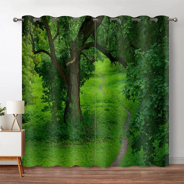 Cortina Blackout 3D Bosque ÁRbol Selva Escenario Natural Cortina De Ventana Sala De Estar Dormitorio Cascada Apertura Bipartita Izquierda Y Derecha 100W130H(Cm)40X51In&Hook-image