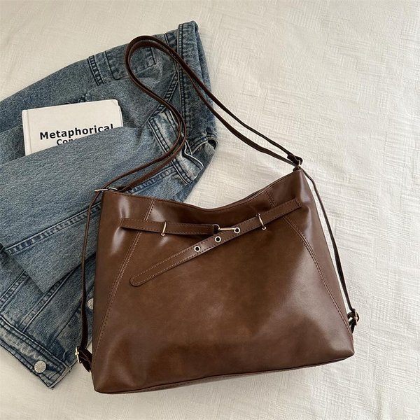 Bolso Tote Retro De Gran Capacidad, Moderno Bolso De Hombro Doble Para Mujer, Bolso De Mano Moderno E Informal, Bolso De Mano Sencillo Y VersáTil Para Llevar Debajo Del Brazo. 34*26*11Cm MarróN-image