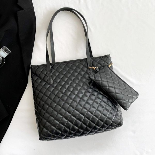 Bolso De Diamantes De Gran Capacidad Para Mujer Nuevo Bolso Tote Casual Simple Bolso De Hombro Casual Estilo Coreano Moderno-image