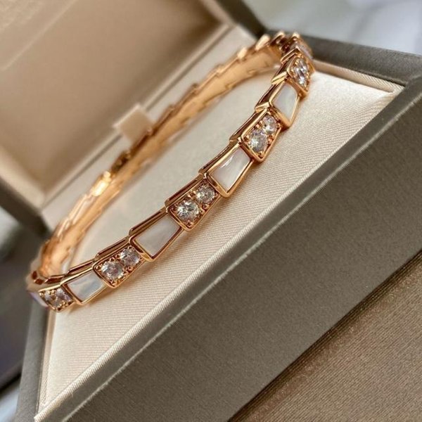 925 Srebrna PozłAcana Masa PerłOwa Diamentowa Bransoletka Z KośCi WężA Europejska I AmerykańSka Moda Damska Marka BiżUteria Prezent Brown-image
