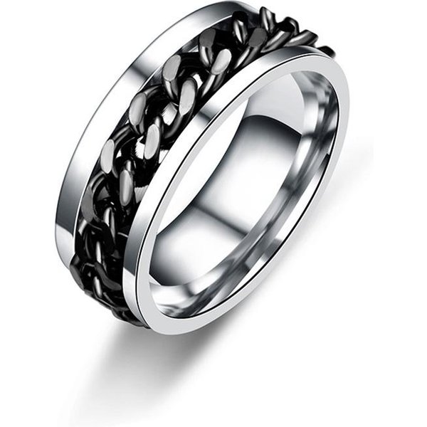 Anillos De Cadena Giratorios De Acero De Titanio Para Mujeres Hombres Spinner DescompresióN Anillo De Cadena Multifuncional Abrebotellas Anillo JoyeríA 11 Negro-image