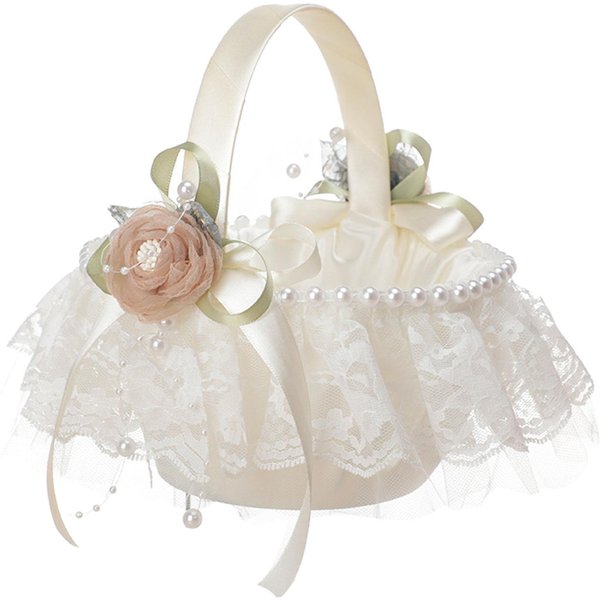 Cesta De Boda Encaje Flores De SimulacióN Cesta De Flores De Mano Cesta De Flores Para NiñA De Las Flores Para Beige-image