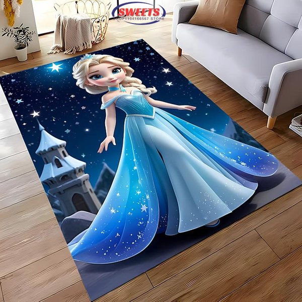 Alfombra De ImpresióN 3D HD De La Princesa Elsa Y Anna De Frozen Para Sala De Estar, Dormitorio Infantil, Sofá, Felpudo, Alfombra De Suelo, Alfombra Decorativa Antideslizante 80*160Cm-image