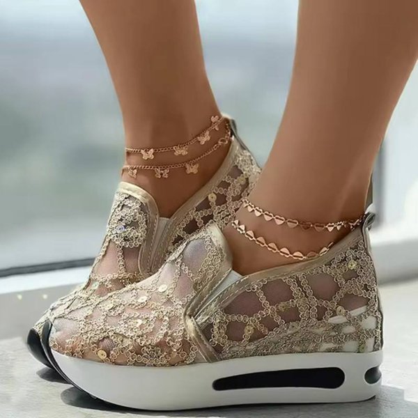 Zapatillas De Malla Tejida Transpirables Para Mujer Zapatos De Tenis Para Mujer Zapatos Planos De Punta Zapatillas Para Mujer Sandalias Planas 40 Brown-image
