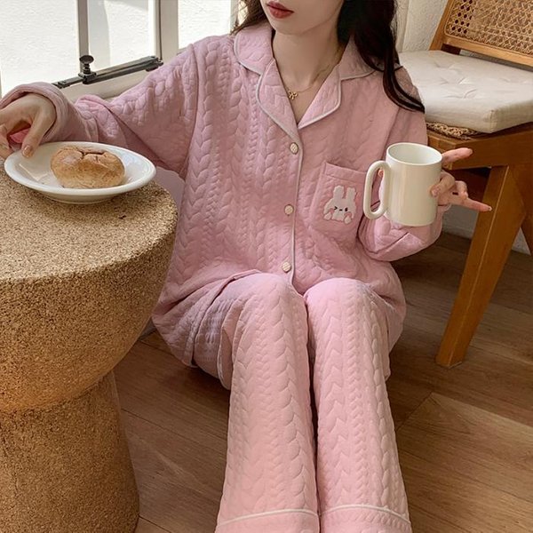 Nuevo Estilo OtoñO Invierno Pantalones De Manga Larga AlgodóN Aire CáLido Grueso Pijamas Para Damas Servicio A Domicilio Ropa Para Dormir XXL Gray-image