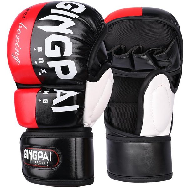 Guantes De Boxeo Profesionales MMA De Medio Dedo Guantes Engrosados Sanda De Entrenamiento De Lucha Libre Para Artes Marciales Mixtas M Black-image