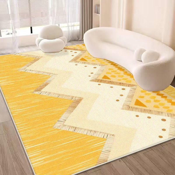 Alfombras Abstractas NóRdicas Amarillas De Gran TamañO Para Sala De Estar DecoracióN De ÁRea De Sofá De Lujo Ligero Alfombras Hogar Dormitorio Alfombrilla Antideslizante Para El Suelo 60*90Cm Beige-image