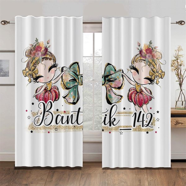 Encantadora Bailarina Parisina Princesa Elfa Lazo Rosa Cortinas Filtrantes Para Ventana Para DecoracióN De Sala De Estar Dormitorio 2 Piezas 50W130H(CM) 2PCS-image