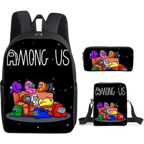 Mochila Escolar Hombre Lobo Espacial Amongus Juego De Tres Piezas Merchandising Estudiantes De Primaria Y Secundaria Mochila Estuche Bolso Shoulder Bag-image