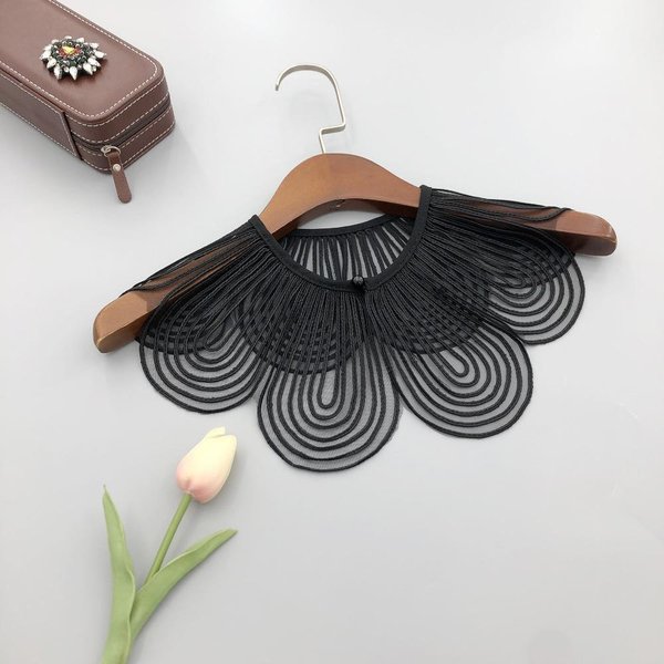 Moda BotóN De Perla Desmontable Cuello Falso Tela Transpirable Decorativo Cuello Falso Chal Wraps De Hombro Lisos Mujer Negro-image