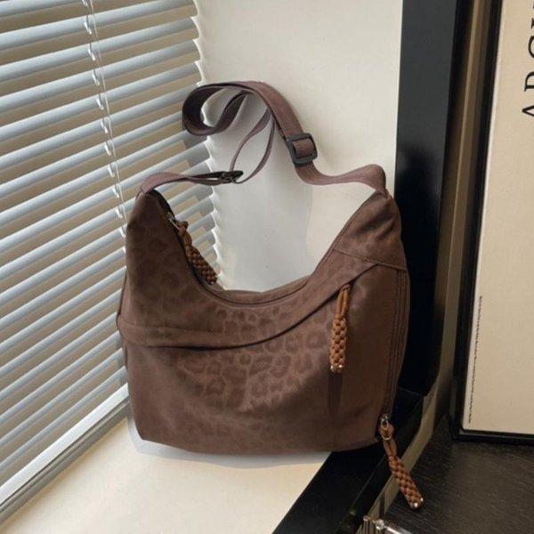 Damska Modna Torba Crossbody Z Panterką DużA Torba Hobo Na Ramię Do Codziennego Dojazdu Wielokieszeniowa Torba Tote Pod Pachę BrąZowy-image