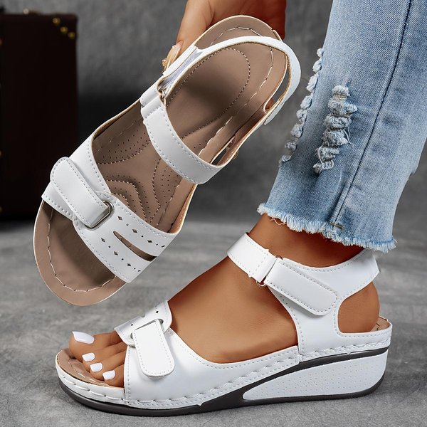 SandałY Na Koturnie Wygodne SandałY Damskie Odkryte Palce Buty Na Platformie Z Regulowanym Paskiem Na Kostce, Perforowany Design ZapewniająCy Oddychalność SandałY Z Paskami 39-image