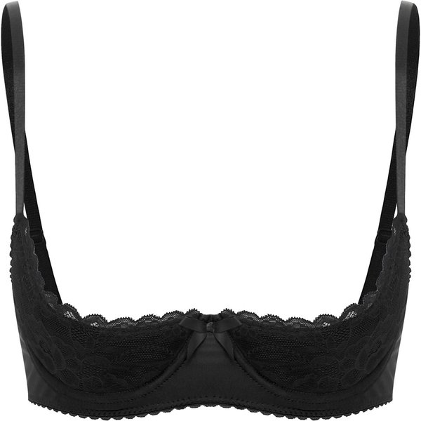 LenceríA Sexy En Contraste Para Mujer, Tirantes Finos Ajustables Con Aros, Media Copa De Encaje, Sujetador Push-Up, Ropa Interior 4XL Negro-image