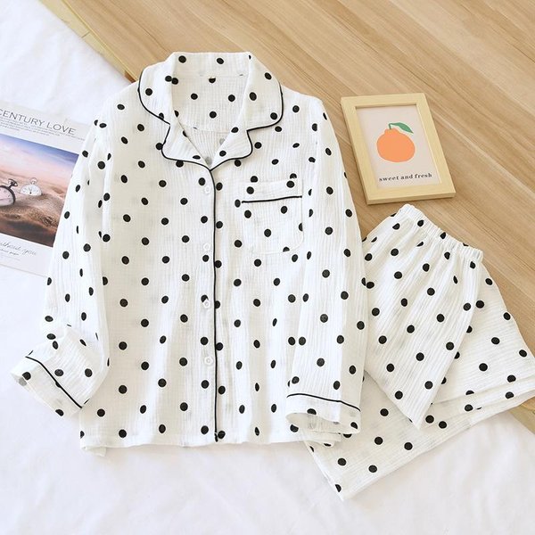 Pijama De Dos Piezas Para Mujer De Primavera Y OtoñO, Pantalones Largos De Manga Larga, Crepé 100% AlgodóN, Delgado, Talla Grande, Conjunto Para El Hogar XL-image