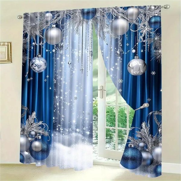 Cortinas De Navidad Estampado 3D De Papá Noel Reno Paneles Blancos Para Dormitorio DecoracióN Festiva 2 Paneles Cortinas NavideñAs Para Ventana 50W130H(Cm)X2Pcs&Hook-image