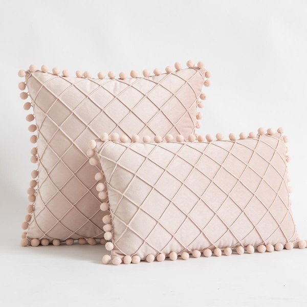 Lindas Fundas De CojíN Decorativas Con Pompones 30X50Cm 45X45Cm Funda De CojíN Cuadrada Texturizada De Lujo Para Sofá Dormitorio Funda De Almohada Regalo De Navidad 45X45Cm 1Pcs Cover-image