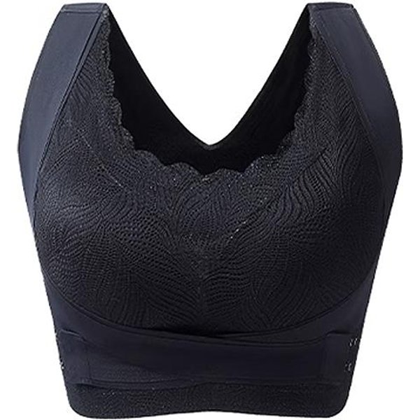 Biustonosze Push Up Biustonosz Sportowy Dla Kobiet Wygodny Bezszwowy Biustonosz Bez Fiszbin Seksowny Biustonosz Ze SkrzyżOwanymi Plecami Bielizna Damska 3XL Black-image
