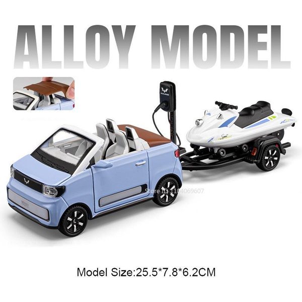 1:24 Modele Zabawek SamochodóW Wuling Hongguang Mini Ev Z ŁOdzią Motorową Stop Metal Diecast DźWięK ŚWiatłO Drzwi Otwierane Pull Back Dla Dzieci Prezenty-image